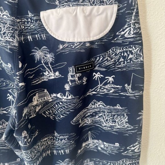 VISSLA Mens 31 M Board Shorts Swim Trunks Navy Blue‎ Hawaiian 18.5" Dolphin Trim - Picture 6 of 8